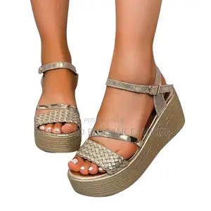 Women's Metallic Gold Platform Wedge Sandals
