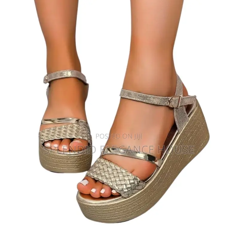 Women's Metallic Gold Platform Wedge Sandals