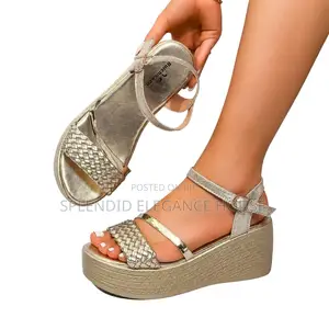 Women's Metallic Gold Platform Wedge Sandals