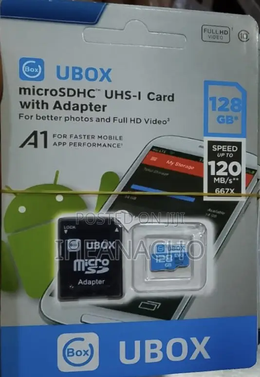 Original UBOX 128GB MicroSDHC Memory Card With SD Adapter (120mb/S)