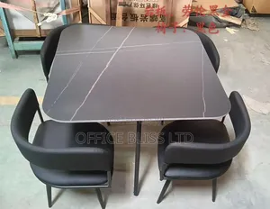 Four Seater Stone Dinning Table Chairs - BLACK