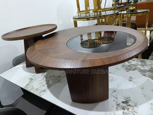 Luxury Modern Wooden Coffee Table Set (2-Piece) With Glass Top