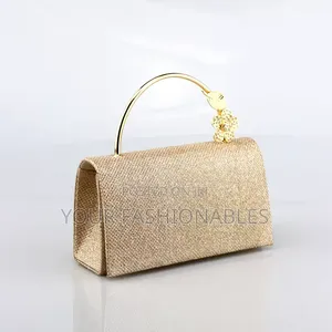 Gold Solid Handle Occasion Clutch Purse