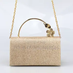 Gold Solid Handle Occasion Clutch Purse