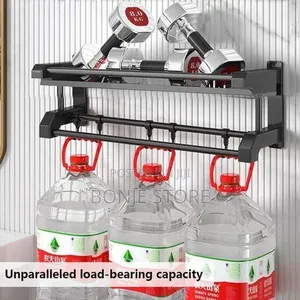1 Layer Bathroom Kitchen Towel Rack Shelf With Hooks