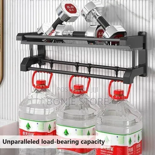 1 Layer Bathroom Kitchen Towel Rack Shelf With Hooks