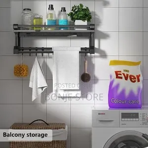 1 Layer Bathroom Kitchen Towel Rack Shelf With Hooks