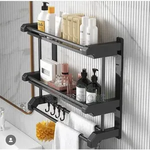 2 Layer Wall Mount Bathroom Storage Rack - Black