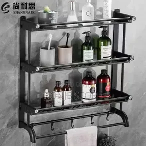2 Layer Wall Mount Bathroom Storage Rack - Black
