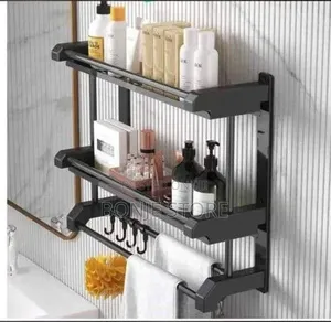 2 Layer Wall Mount Bathroom Storage Rack - Black