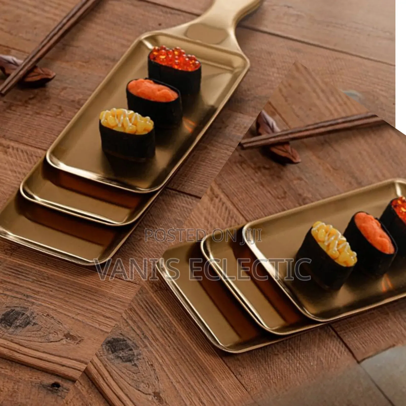 Gold Rectangular Stainless Steel Handheld Platter/Tray