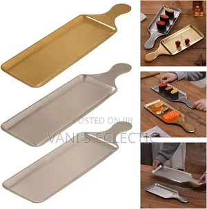 Gold Rectangular Stainless Steel Handheld Platter/Tray