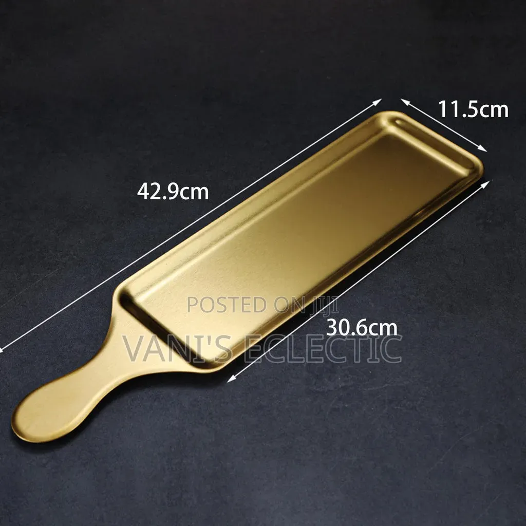 Gold Rectangular Stainless Steel Handheld Platter/Tray