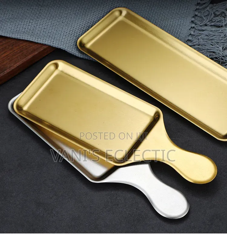 Gold Rectangular Stainless Steel Handheld Platter/Tray