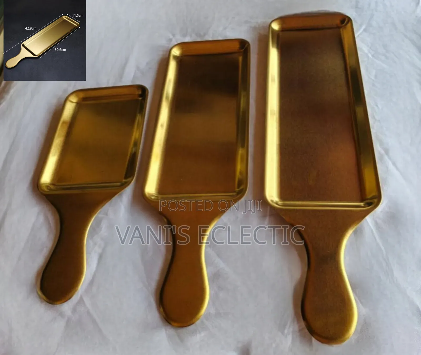 Gold Rectangular Stainless Steel Handheld Platter/Tray