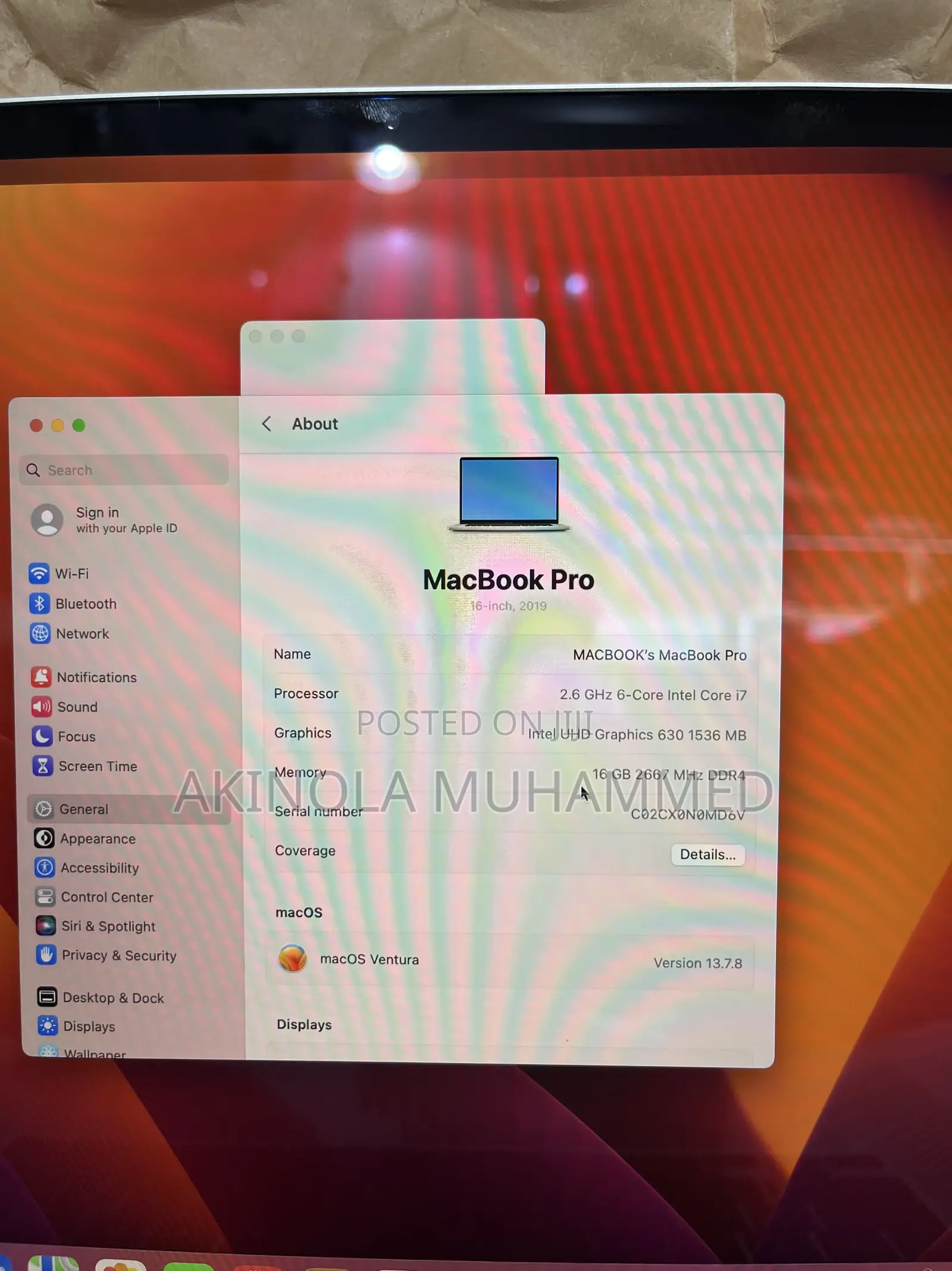 Laptop Apple MacBook Pro 2019 16GB Intel Core i7 SSD 1T