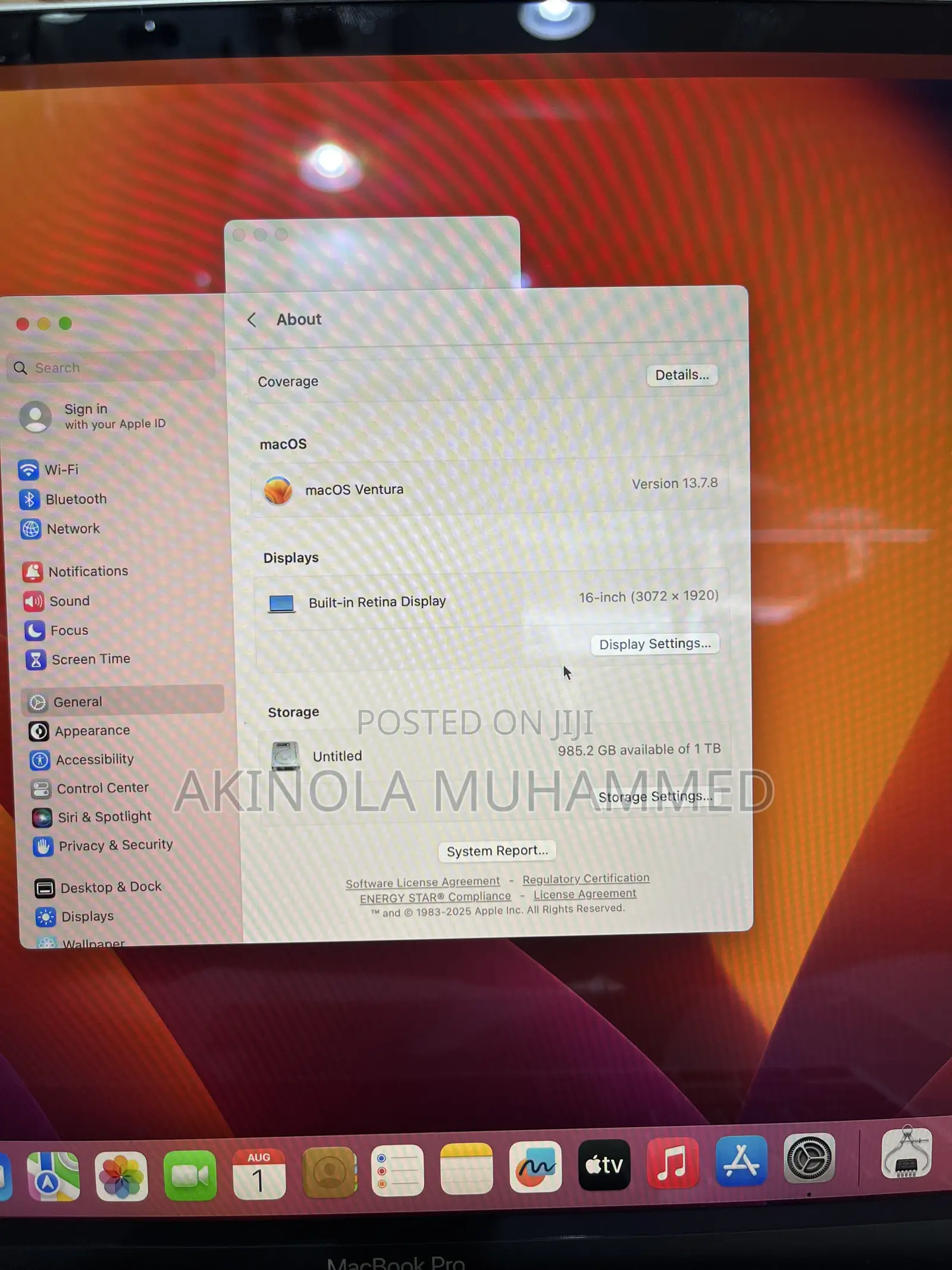Laptop Apple MacBook Pro 2019 16GB Intel Core i7 SSD 1T