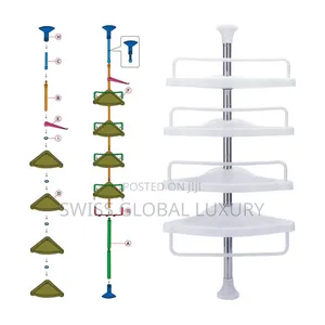 High Grade 4 Tiers Pole Bathroom Storage Organizer Corner Shower Shelf