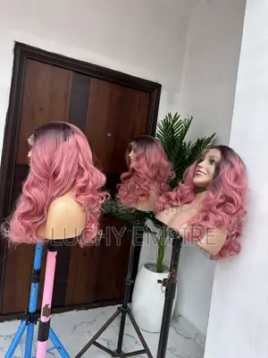 ₦65,000 Human Hair Blend HD Frontal Wig – Pink Ombre With Dark Roots |