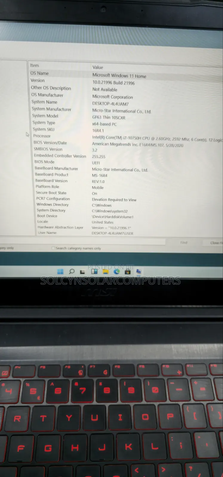 Laptop MSI GF63 16GB Intel Core i7 SSD 512GB
