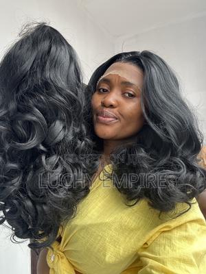 ₦65,000 Human Hair Blend HD Frontal Wig – Natural Black | 18 Inches