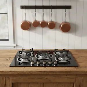 High Quality Polystar 5-Burner Built-in Gas Cooker -Tempered Glass Top