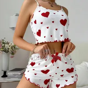 Women’s 2-Piece Heart Print Nightwear Set – Top Shorts