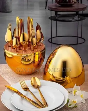 24-Pieces-Gold-Plated Egg-Shape Cutlery Set