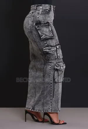 Grey Denim Cargo Maxi Skirt