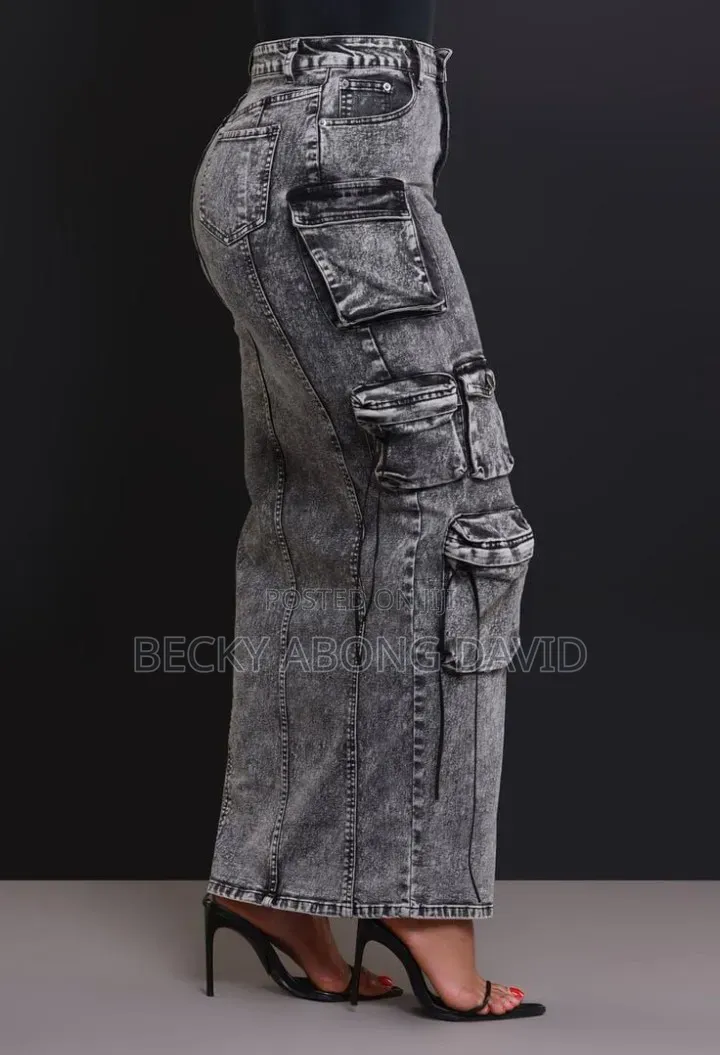 Grey Denim Cargo Maxi Skirt