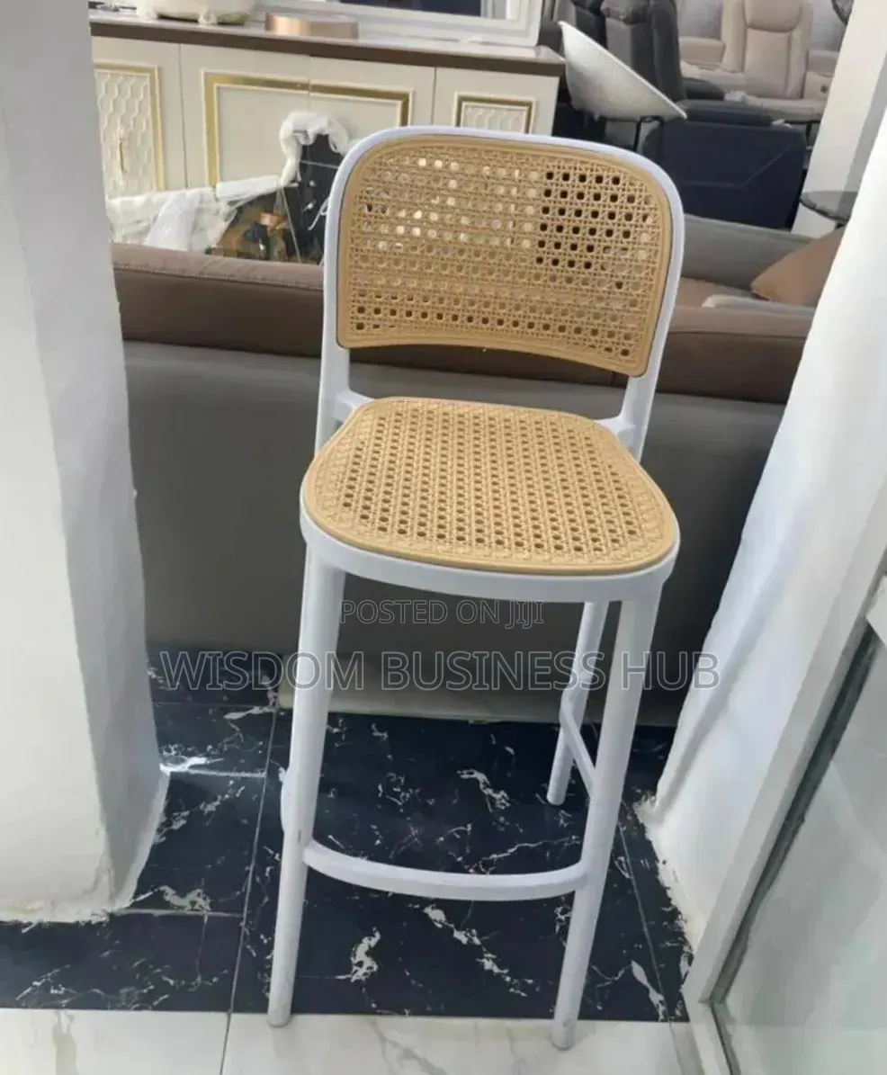 White Cane Back Bar Stool