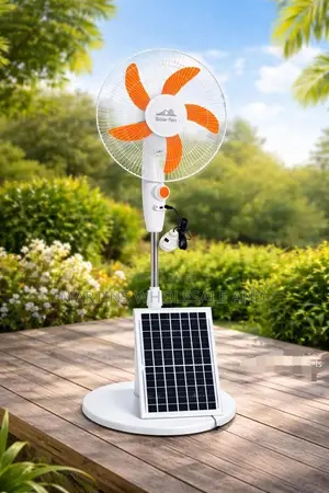 16-Inch Solar-Powered Rechargeable Standing Fan With Orange Blades