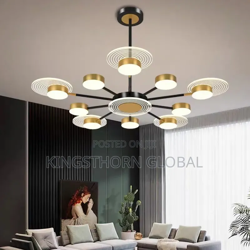 Modern 10-Light Black Gold LED Chandelier Ceiling Light