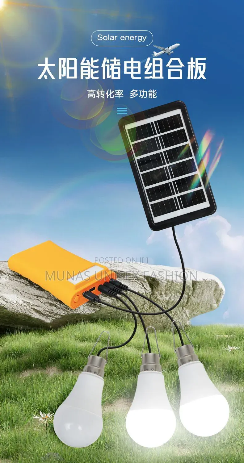 3 Bulbs Solar Home Lighting With Charging Cable
