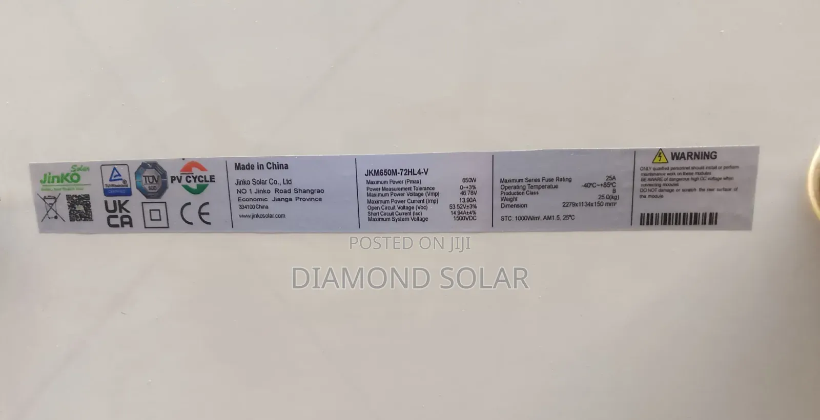 650w Jinko Solar Panel Single Face