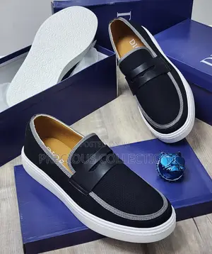 Men’s Dior White Sole Black and Blue Loafers
