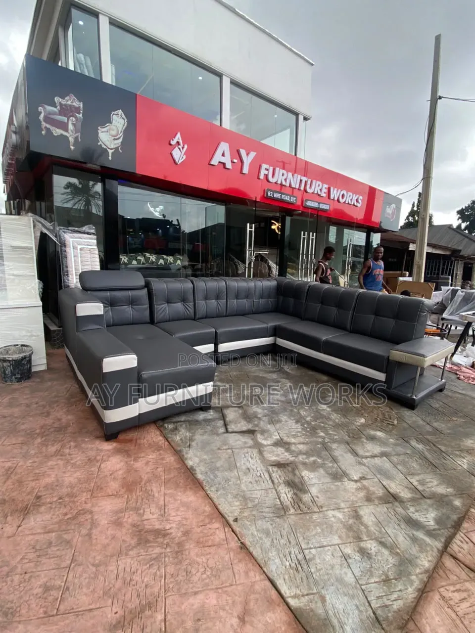 Luxury Black Leather U-Shape Sofas