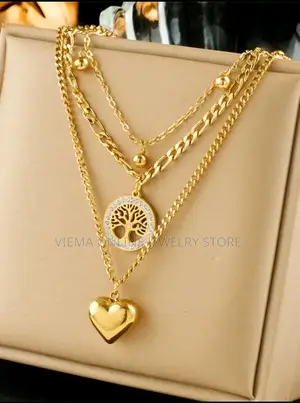 1 Set Life Tree Rhinestone Heart Pendant Necklace