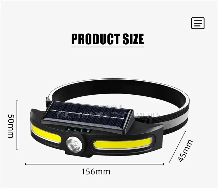 Solar Powered Waterproof Headlamp - USB Rechargeable Dual Light Source