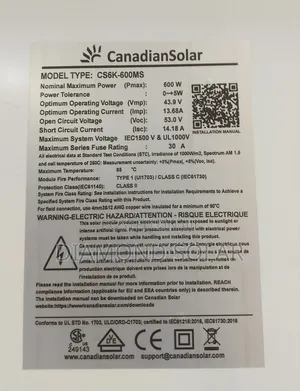 600w Canadian Solar Panel Single Face