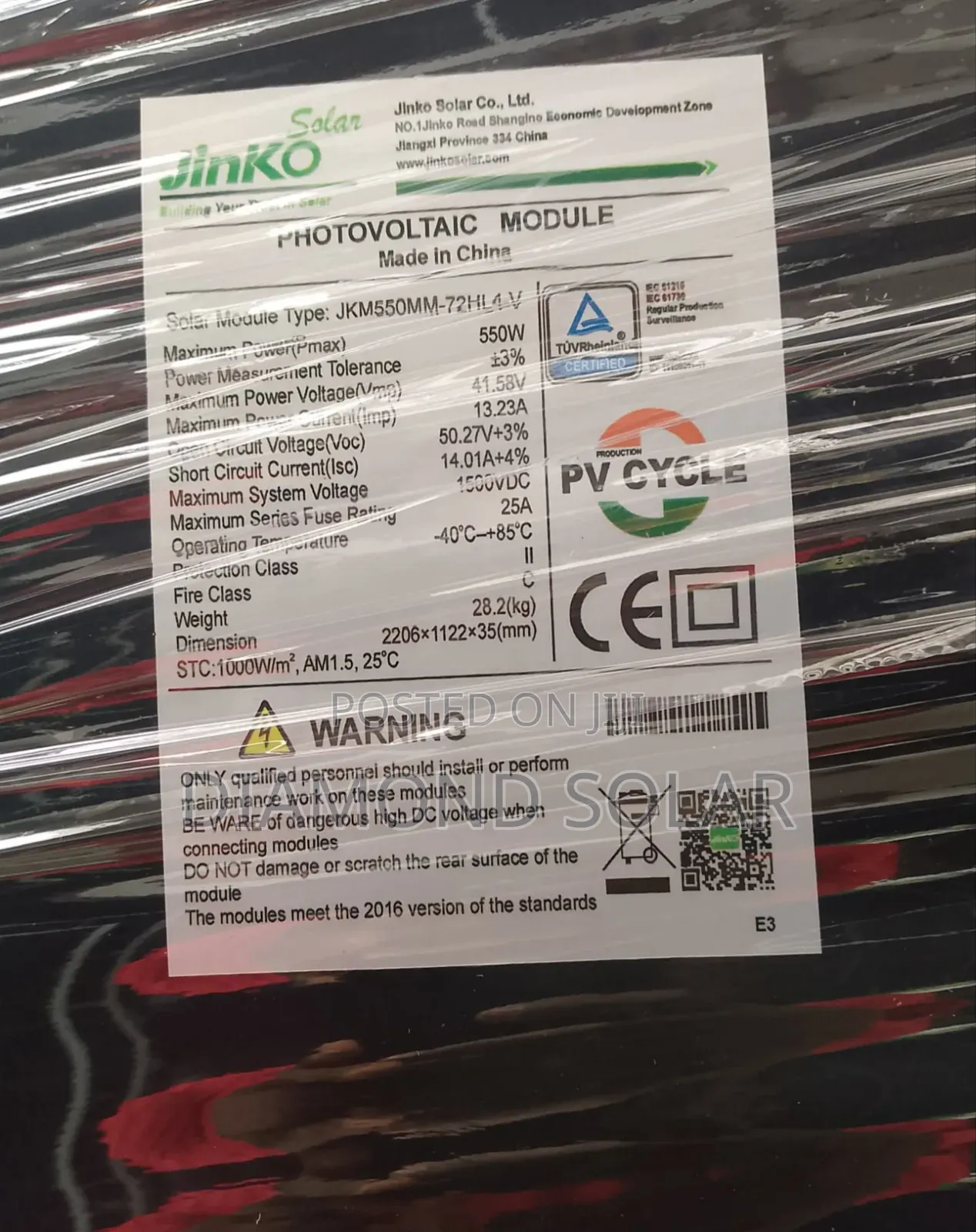 550w Jinko Solar Panel