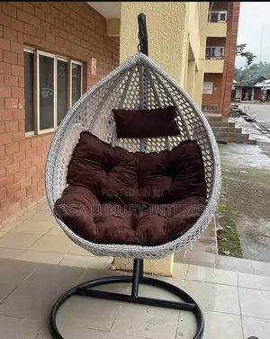 Premium Luxury White Hanging Swing Chair With Brown Cushion