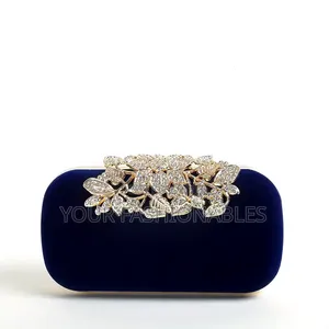 Deep Blue Stone Encrusted Clasp Occasion Clutch Purse