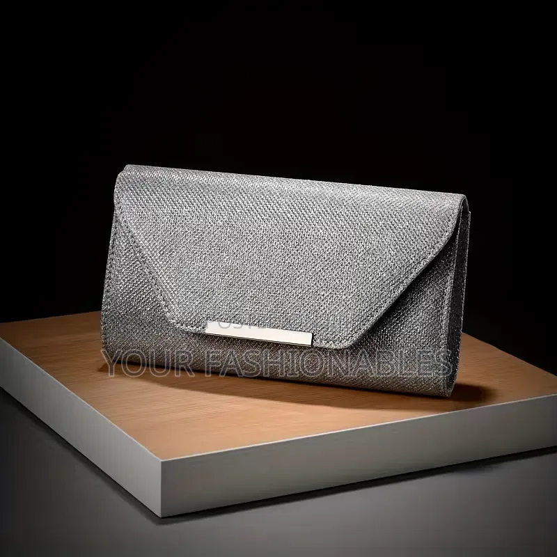Silver Glitter Envelope Clutch Purse