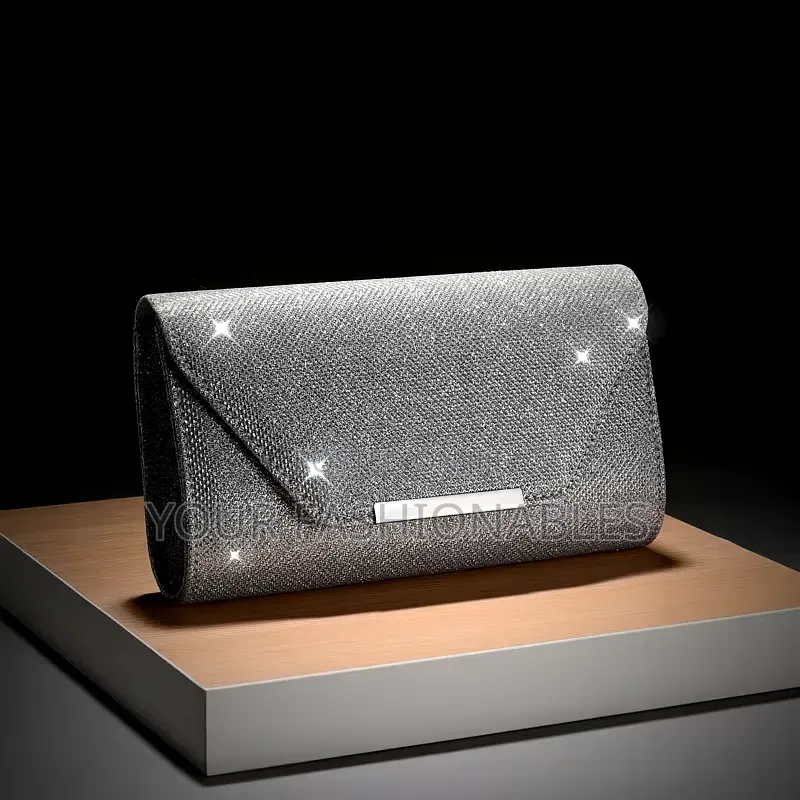 Silver Glitter Envelope Clutch Purse