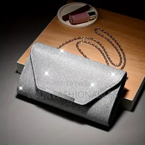 Silver Glitter Envelope Clutch Purse