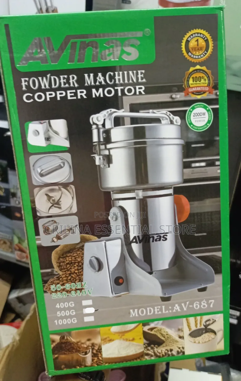 1000g Avinas Powder Grinder Machine 100% Pure Copper Motor