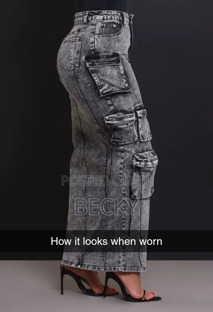 Grey Denim Cargo Maxi Skirt