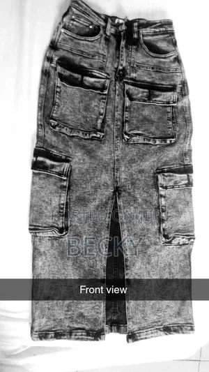 Grey Denim Cargo Maxi Skirt
