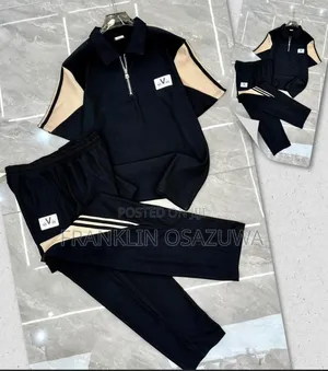 Men's Premium 2-Piece Ribbed Tracksuit Set – Half-Zip Polo Shirt